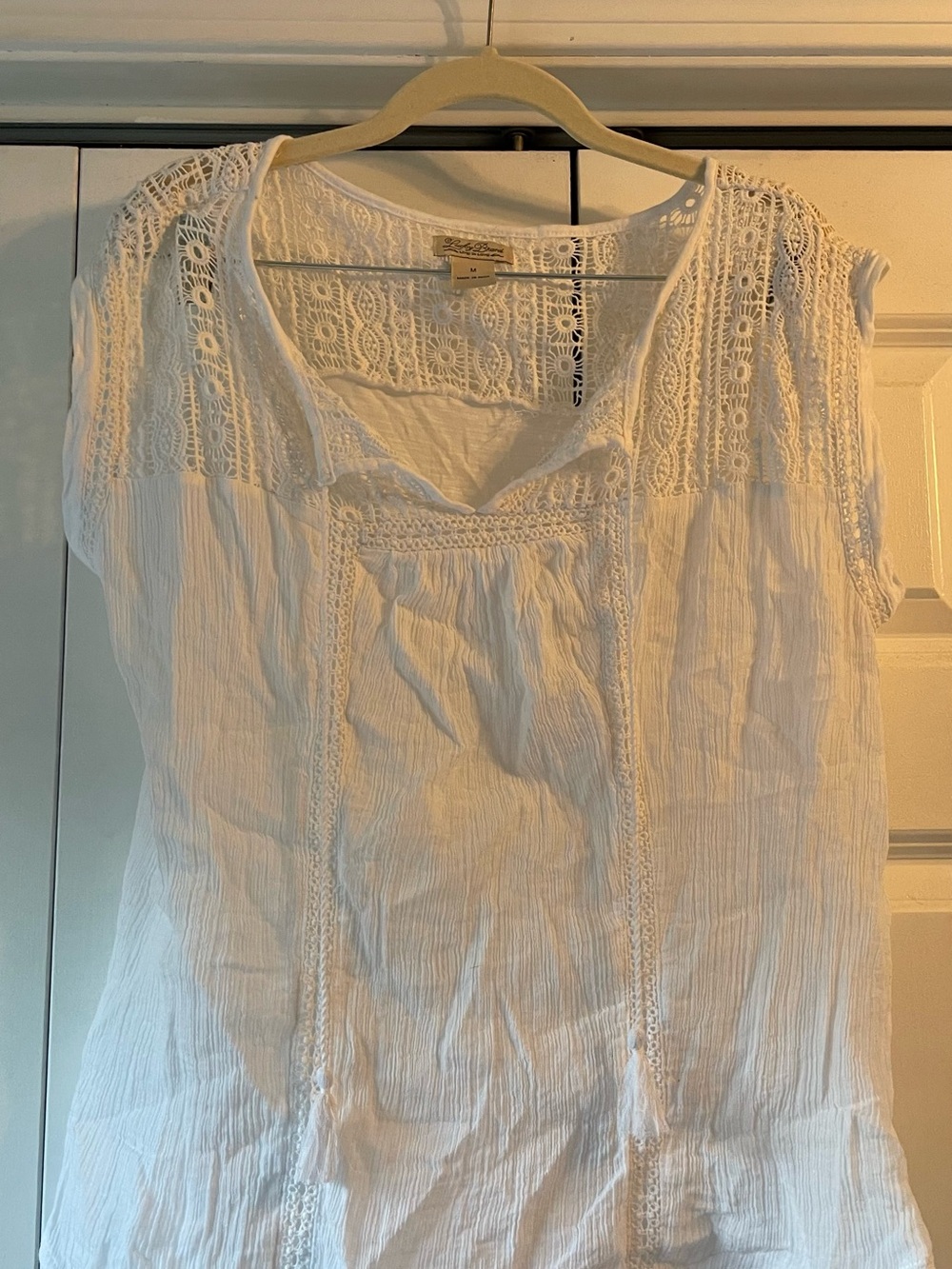 Lucky Brand White Crochet Yoke Women’s Blouse